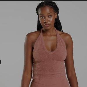 Gymshark x Whitney Simmons Whitney Eyelash Knit Midi Halter Top. Canyon Red.